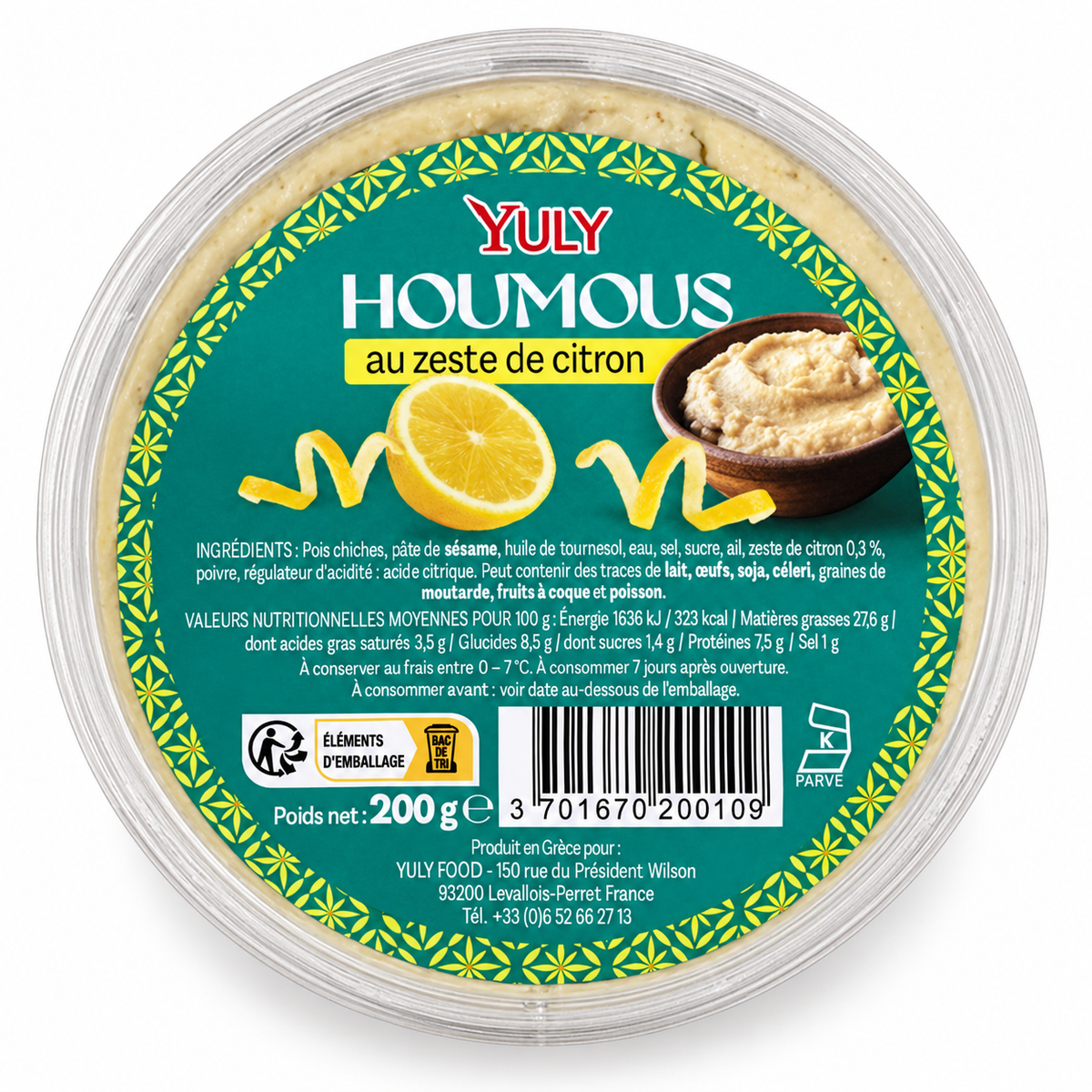K Houmous Citron 200g * 6 Barq. YULY