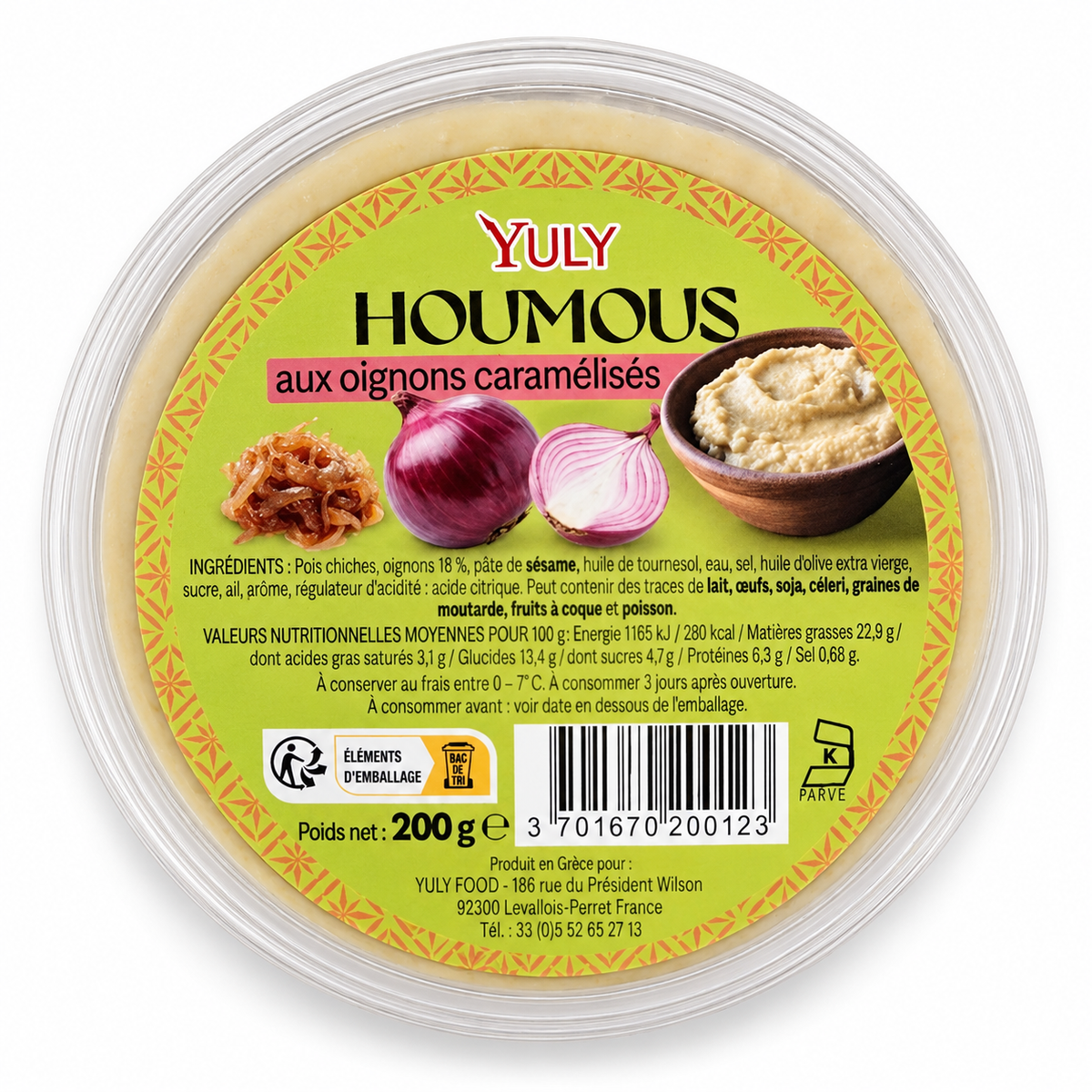 K Houmous Oignons Caram. 200g * 6 Barq. YULY